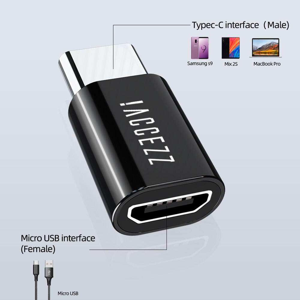 !! Accezz-adaptador usb-c para micro usb, conversores de dados e carregador para macbook pro, samsung s10, xiaomi mi 6