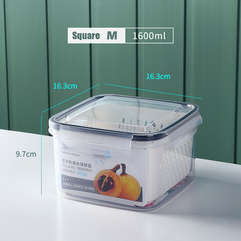 3PCS Kitchen Storage Basket Container Refrigerator Storage Box Fridge Fresh Kitchen Organizer Vegetable Fruit Boxes Drain Basket: NJG226C-1600ML