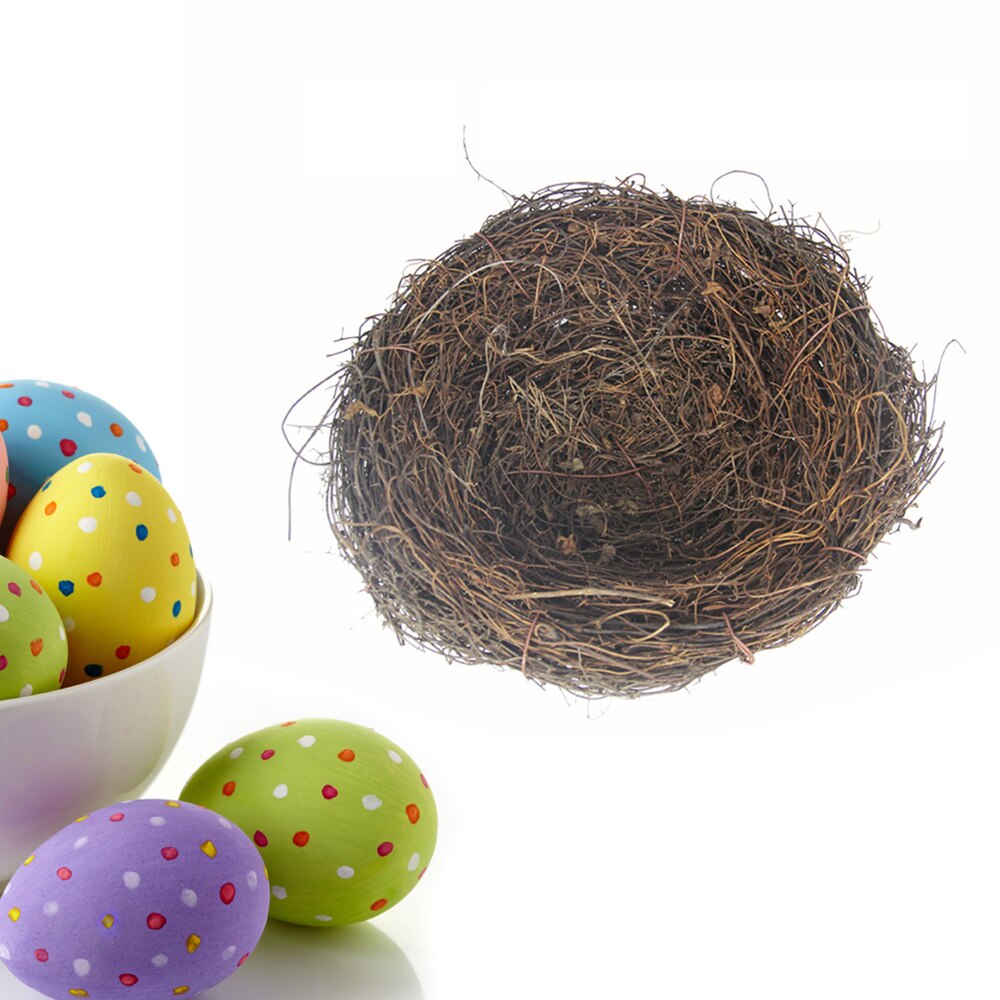 Country Style Simulation Twig Bird Nest Easter Rattan Nest Decoration for Home Garden (10cm)