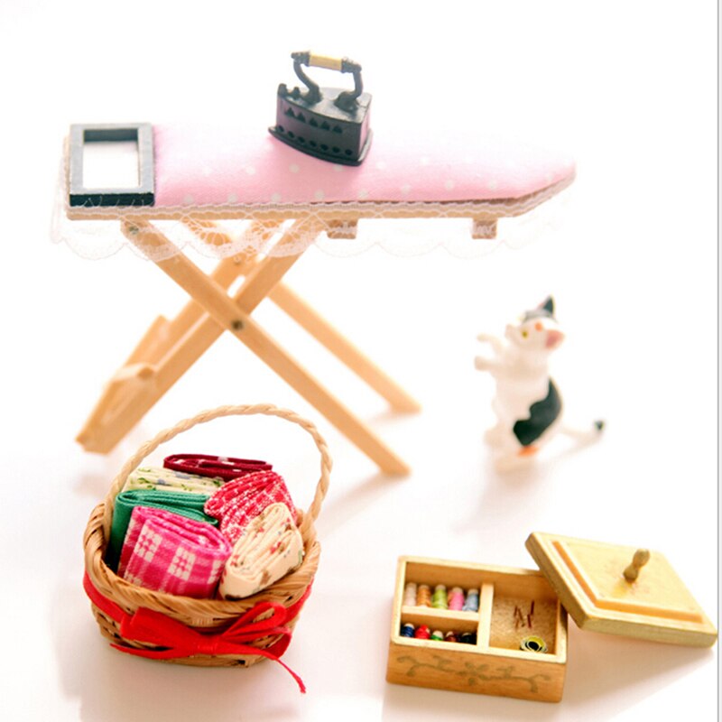 1:12 Mini Sewing Machine Iron Board Simulation Home Furniture for Girl Doll House Decoration Dollhouse Miniature Accessories