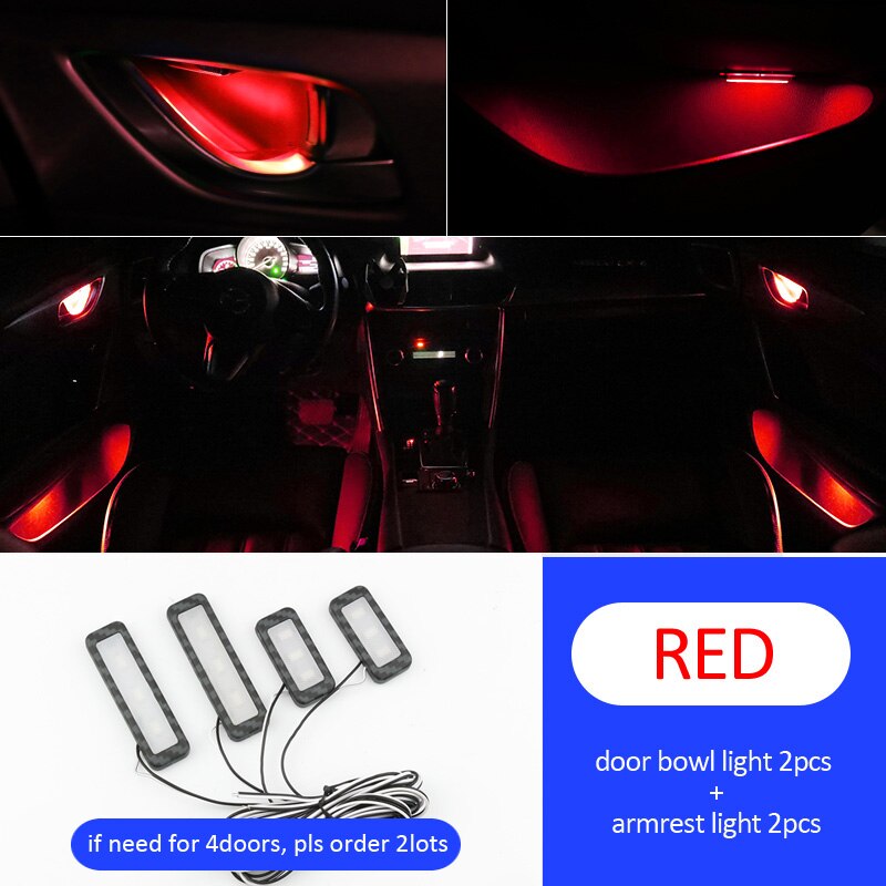 4PCS Ambient Light Car Interior Inner Door Bowl Handle Armrest Light Atmosphere Light For Mercedes Benz W204 W205 W211 W212 W221: red
