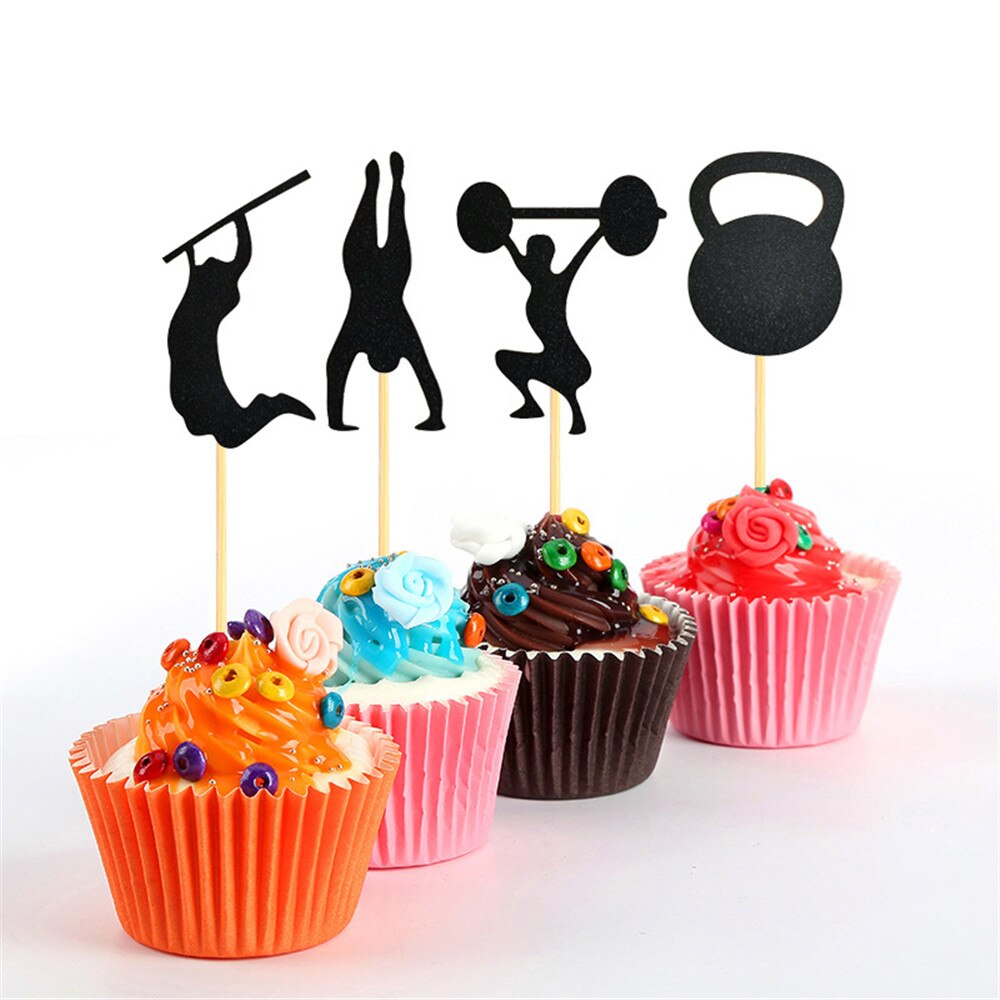 24 stk gym tema kage toppers kage dekoration plukker cupcake udsmykning fest favoriserer forsyninger til fitness fest