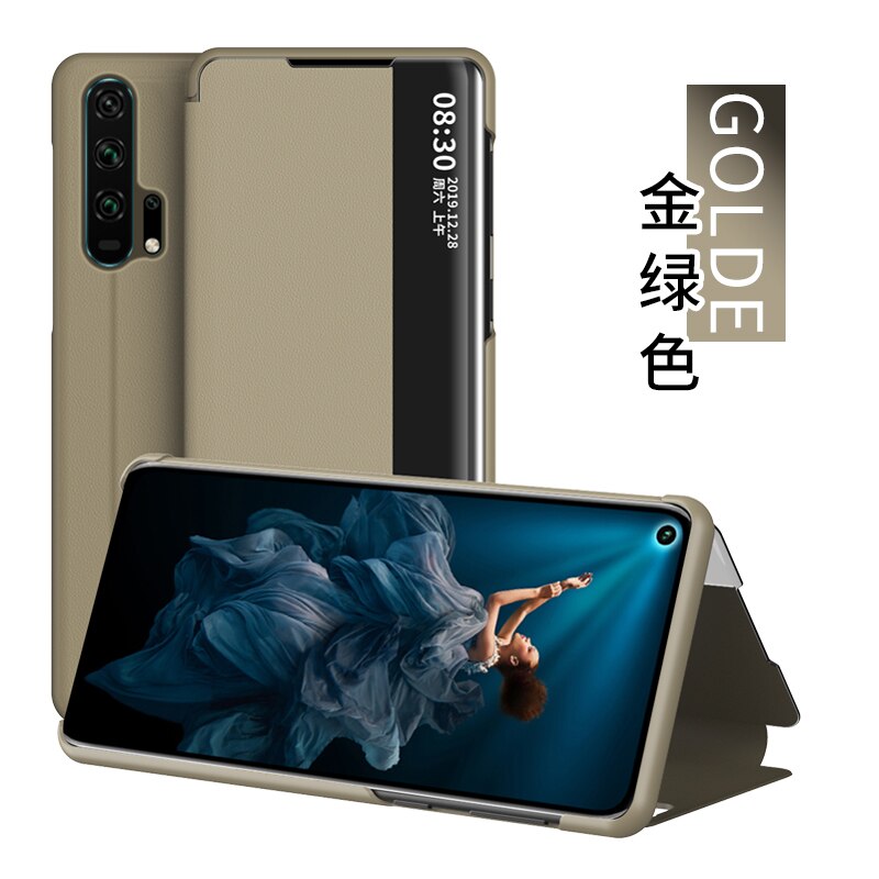 View Smart Flip Case For Huawei Nova 5T Nova5T 5 T YAL-L21 YAL L21 fundas Luxury original Magnetic Holder Leather on Phone Cover: Gold