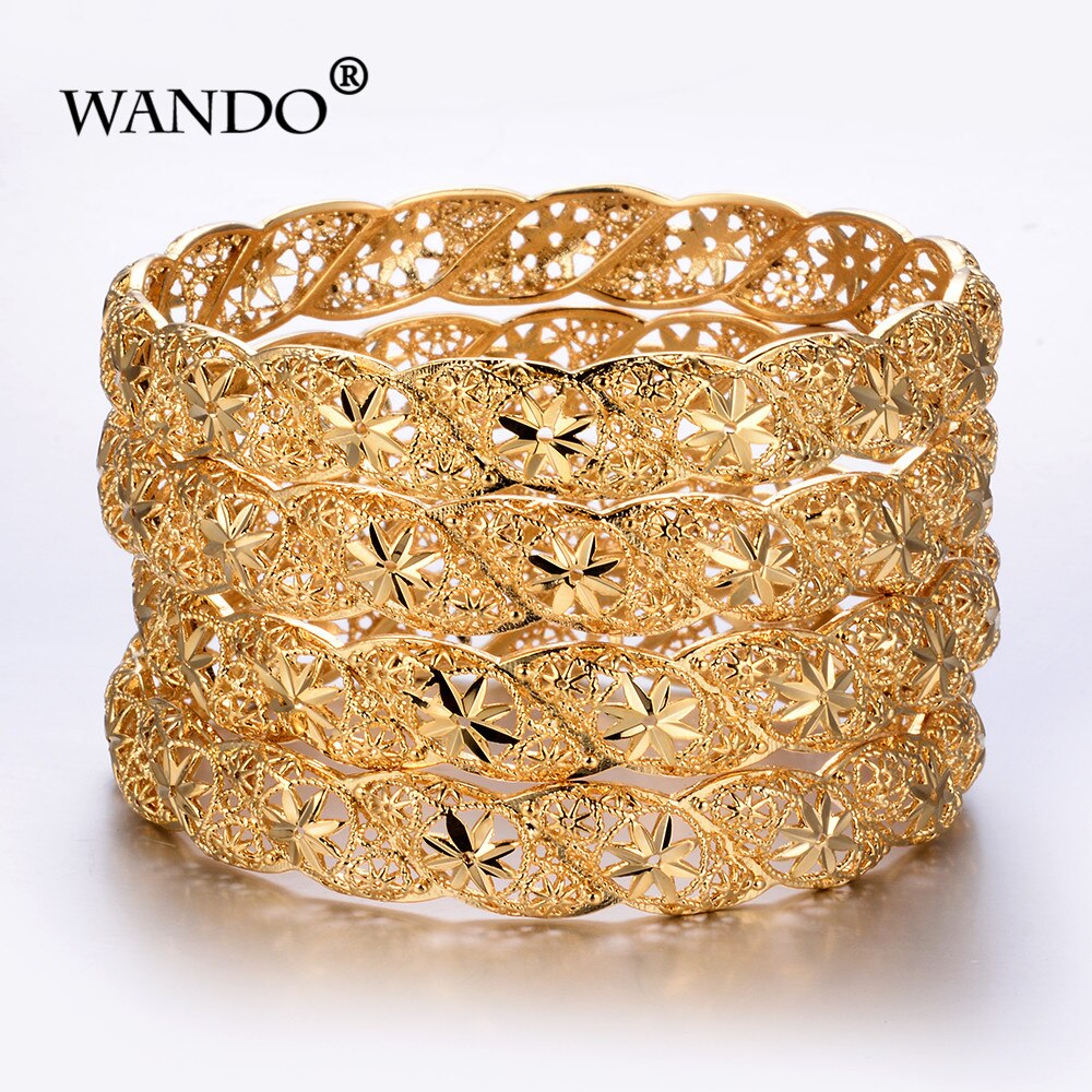 WANDO 4 braccialetti di nozze di colore oro etiope per le donne braccialetto della sposa gioielli africani Ramadan medio oriente articoli regali toledo