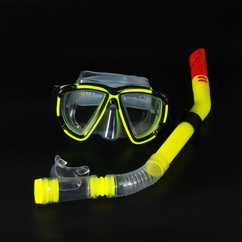 Simglasögon undervattens dimma halv ansikte näsa klipp glasögon dykning bikini mask härdat glas lins snorkel glasögon: Gul