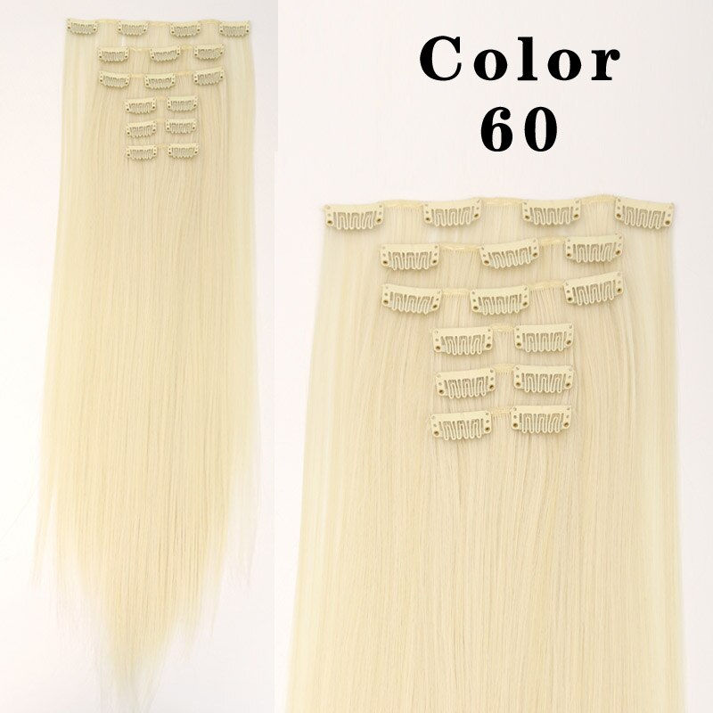 LANLAN 16 clips Lange Gerade Synthetische Haar Extensions Clips in Hohe Temperatur Faser Schwarz Braun Haarteil: 60