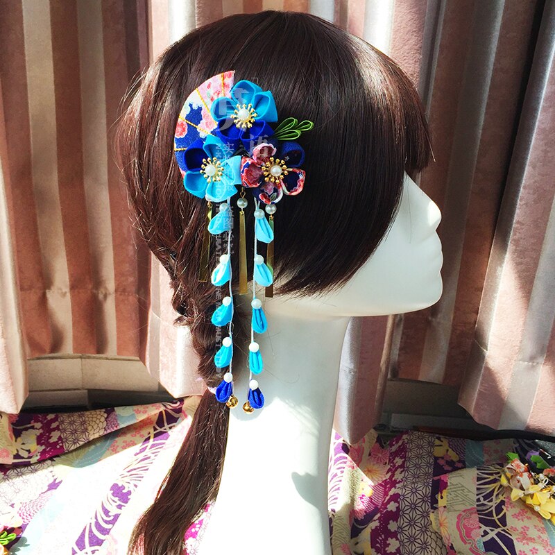Estilo japonés hecho a mano flor de cerezo Clip para el pelo horquilla de adorno tocado clásico fotografía accesorios para el cabello nupcial