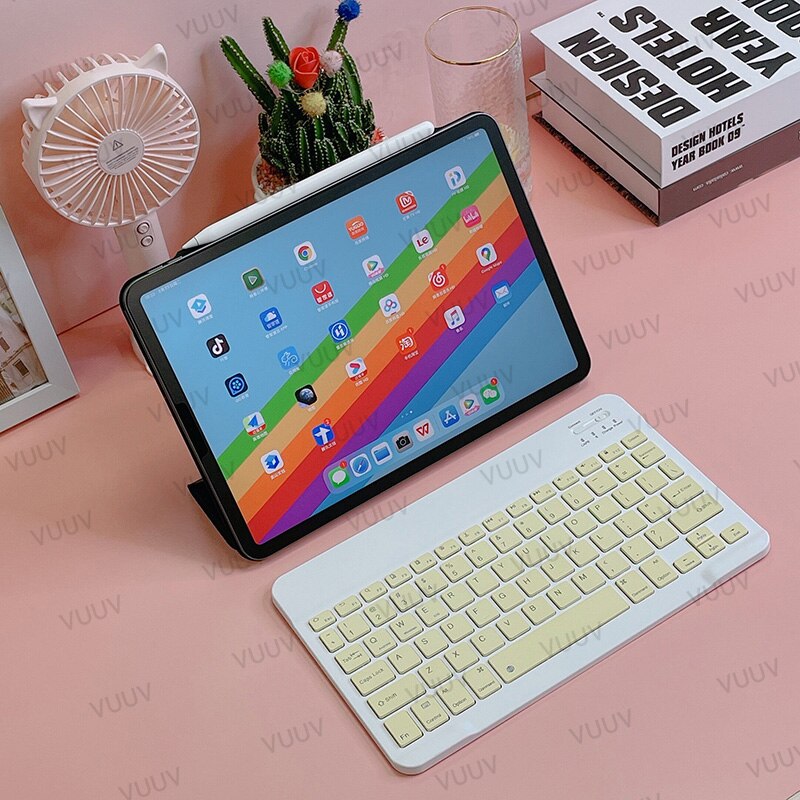 Hiszpańska klawiatura kompatybilna z Bluetooth dla tabletu rosyjska portugalska Android iOS Mini bezprzewodowa klawiatura tabletu dla ipada: Yellow