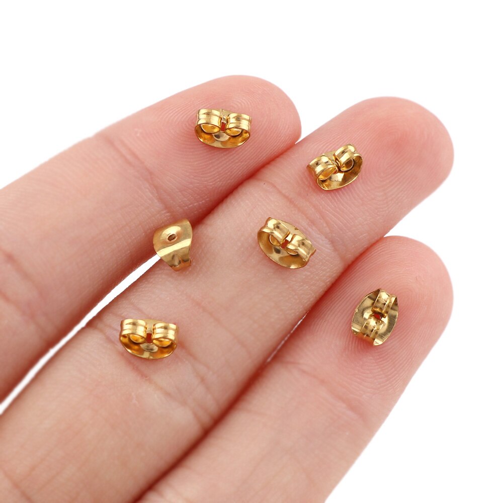 100 st 4x6mm Gold Sliver Kleur Tone Rvs Ear Moer Koppeling Earring Stoppers Post Stud oorbellen backs DIY Sieraden Bevindingen