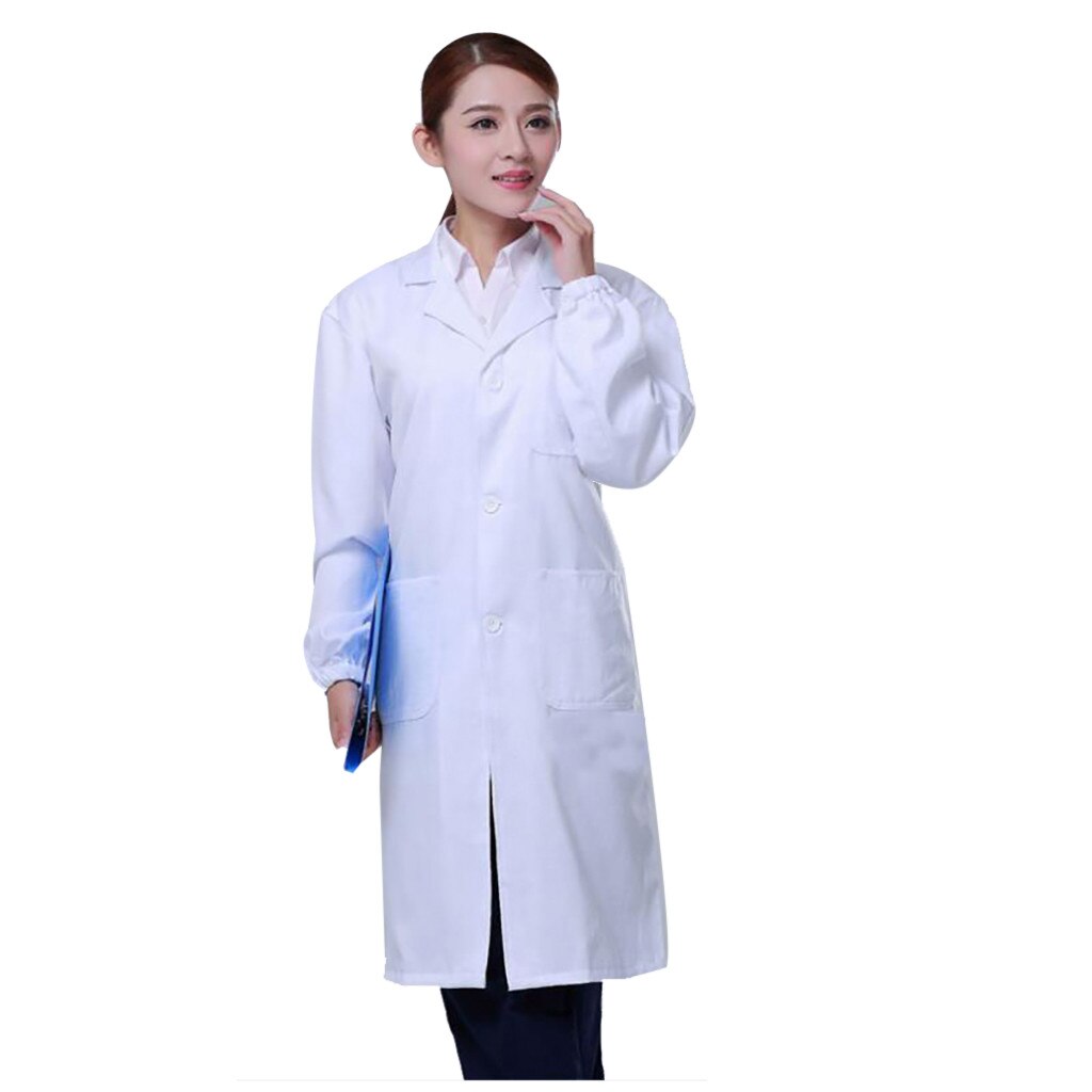 Doctor's Clothing Pure White Lab Coats Lapel Collar Button Down Unisex Long Sleeve Hospital uniform