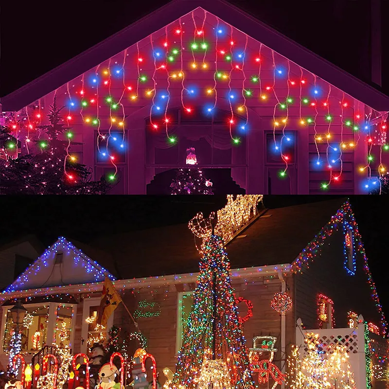 4M x 0.6M rideau LED guirlande de glaçons prise ue guirlande de noël lumière tombante mariage jardin rue éclairage décoratif extérieur: green