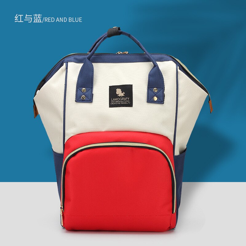 Style Diaper Bag MOTHER'S Bag Cross Border Mommy Bag Diaper Bag Multi-functional Mass Mummy Backpack: Red and Blue