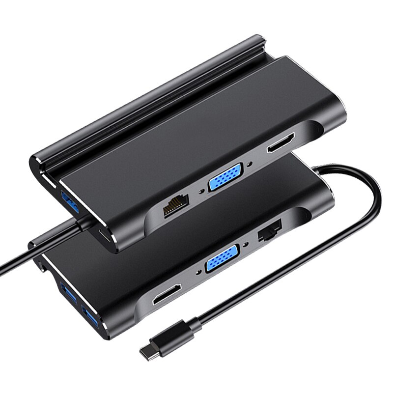 Type C Hub vers Hdmi Dock intelligent PD type-c 1000Mbps USB3.0 VGA HDMI 4K * 2K HD pour Macbook Pro Samsung S910 Huawei Mate20 Pro