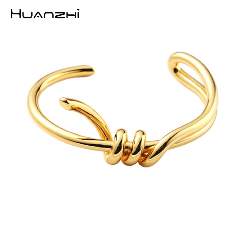 HUANZHI Neue Einfache Gold Metall Überzogene Verdrehte Wickel Armbänder für Frauen Mädchen Armreif Sommer Schmuck