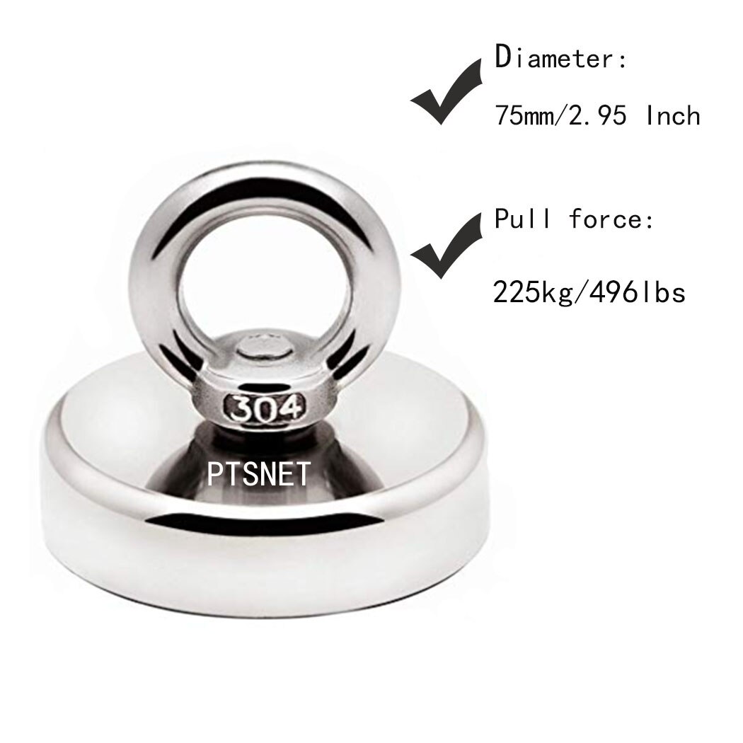 225Kg/496lbs Vissen Magneet Sterke N52 Neodymium Permanente Magneet Vissen Optie Magnetische Materiaal Base 75 Mm