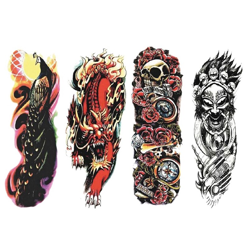 4Pcs Waterproof Temporary Tattoos Sticker Full Arm Mechanical Pattern Tattoos Applique Arm Full Arm Tattoos Sticker 48 X17cm (1/