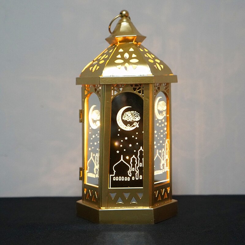 Eid mubarak led lys metall lanterne lampe batteri nattlys ramadan dekorasjon