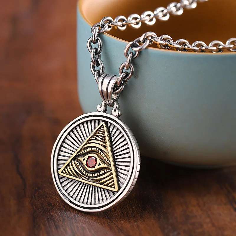 Colgante Vintage de ojo de sol de Dios, collar de ojo que todo lo ve, joyería de amuleto religioso para hombres y mujeres