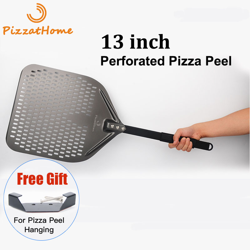 Pizzathome 13 Inch Harde Coating Geperforeerde Pizza Schil Rechthoekige Pizza Schop Aluminium Pizza Schil Paddle Korte Pizza Tool