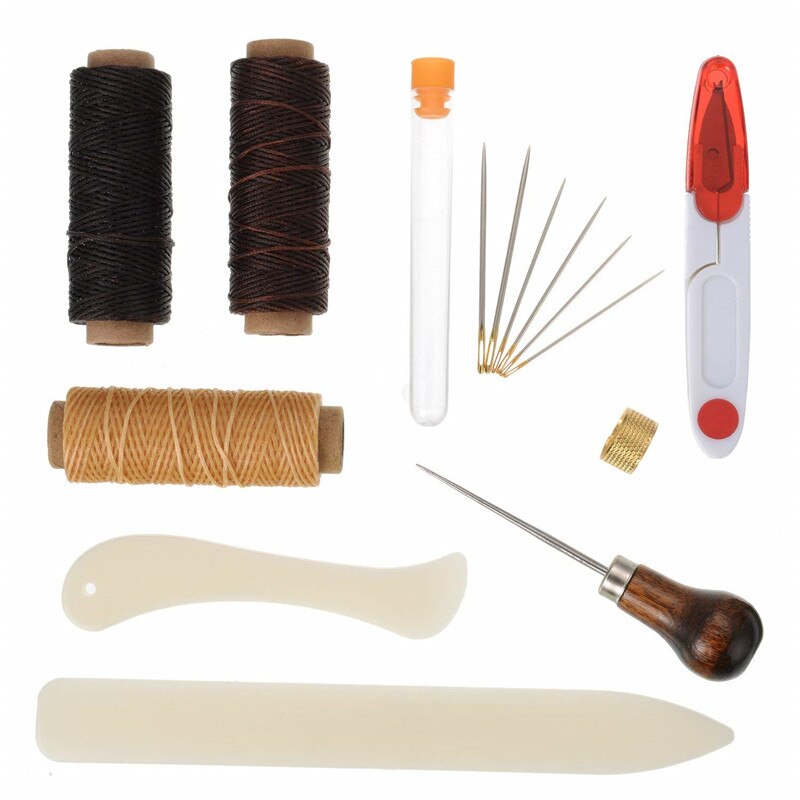 15 Leather Craft Bookbinding Kit Starter Tools Set Bone Folder Paper Creaser, Waxed Thread, Awl, Needles for DIY