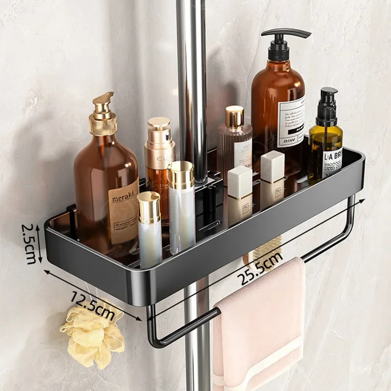 Soporte para cabezal de ducha de baño, montado en la pared, No requiere perforación, organizador de champú, estante de almacenamiento de integrado: Caqui oscuro