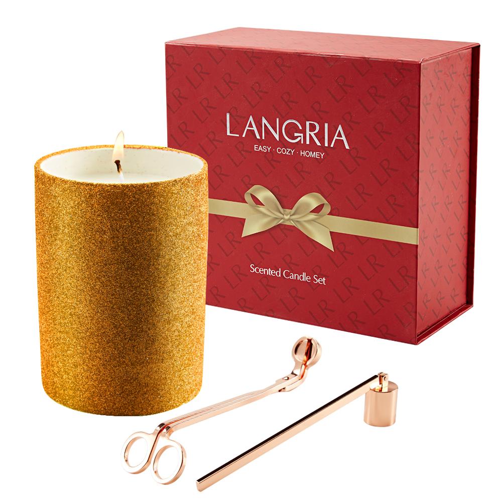 Langria 3 In1 Kerst Kaarsen Kit Kaarsendover & Lont Trimmer Glinsterende Keramische Cup Set Met Prachtige Kerst Geschenkdoos