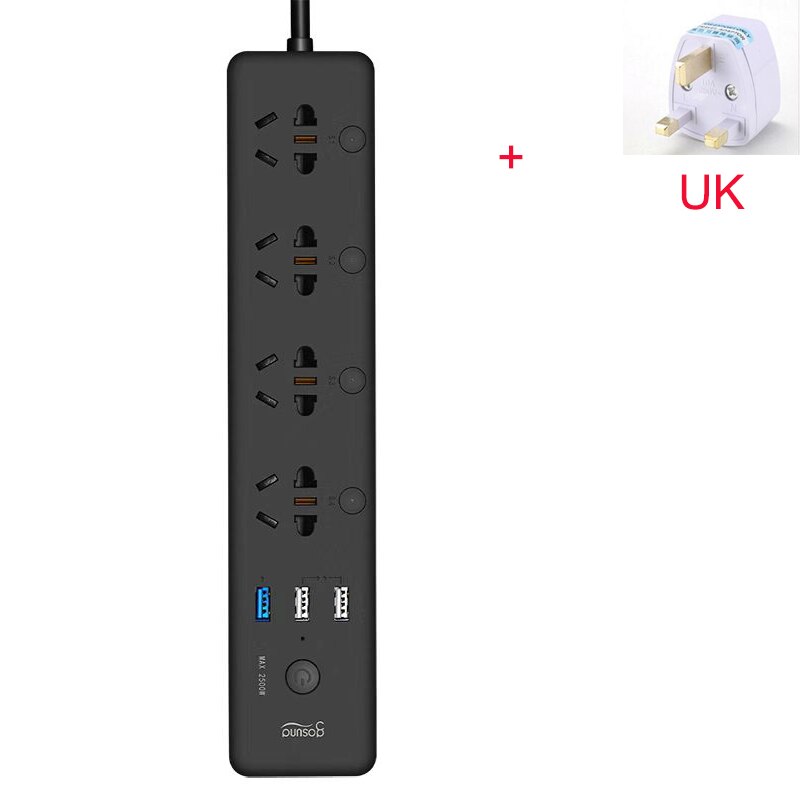 Gosund-regleta inteligente CP5 para Xiaomi Mijia, control de voz por WIFI, interruptor de sincronización con 4 salidas y cargador USB 3, 18W, 1,8 M, rápido: Black add UK