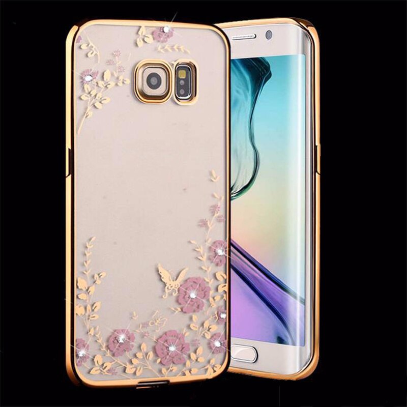 Sunjolly Flower Soft TPU Phone Case Rose Gold Bling Rhinestone Cover coque fundas for Samsung Galaxy A5 A7 J2 Pro J3 J4 J6