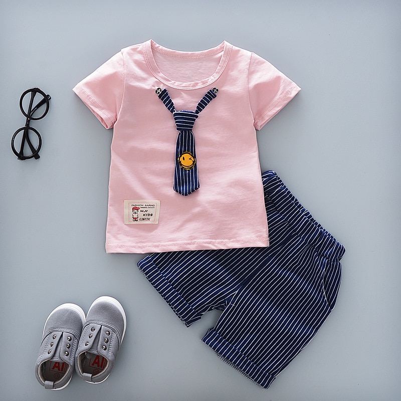Conjunto de ropa de verano para niños, conjunto de ropa de moda para niños, camiseta de manga corta y pantalones cortos, conjunto de 2 piezas: Rosa / 3t