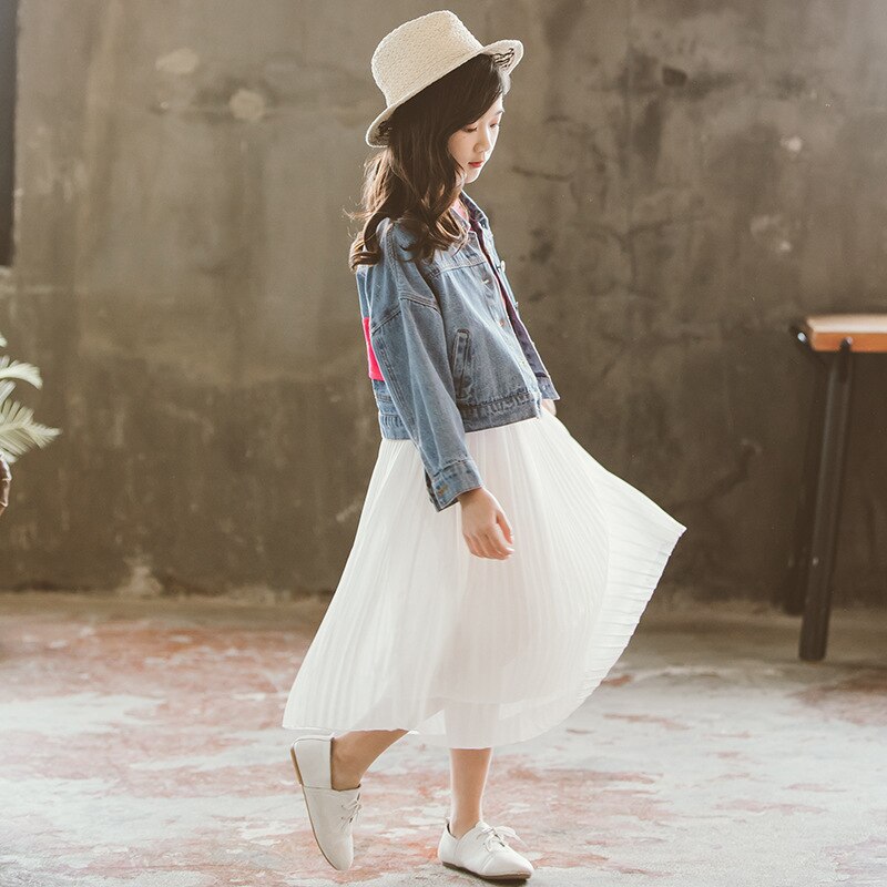 Sommer børn nederdel børn chiffon plisseret lang nederdel glatte nederdele baby teenagere piger maxi strand boheme nederdele