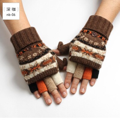 Guantes sin dedos de invierno para hombre, mitones de lana tejidos, manoplas cálidas de terciopelo para invierno, manoplas cálidas para hombre, medio guantes de conducir dedo: nb06    brown
