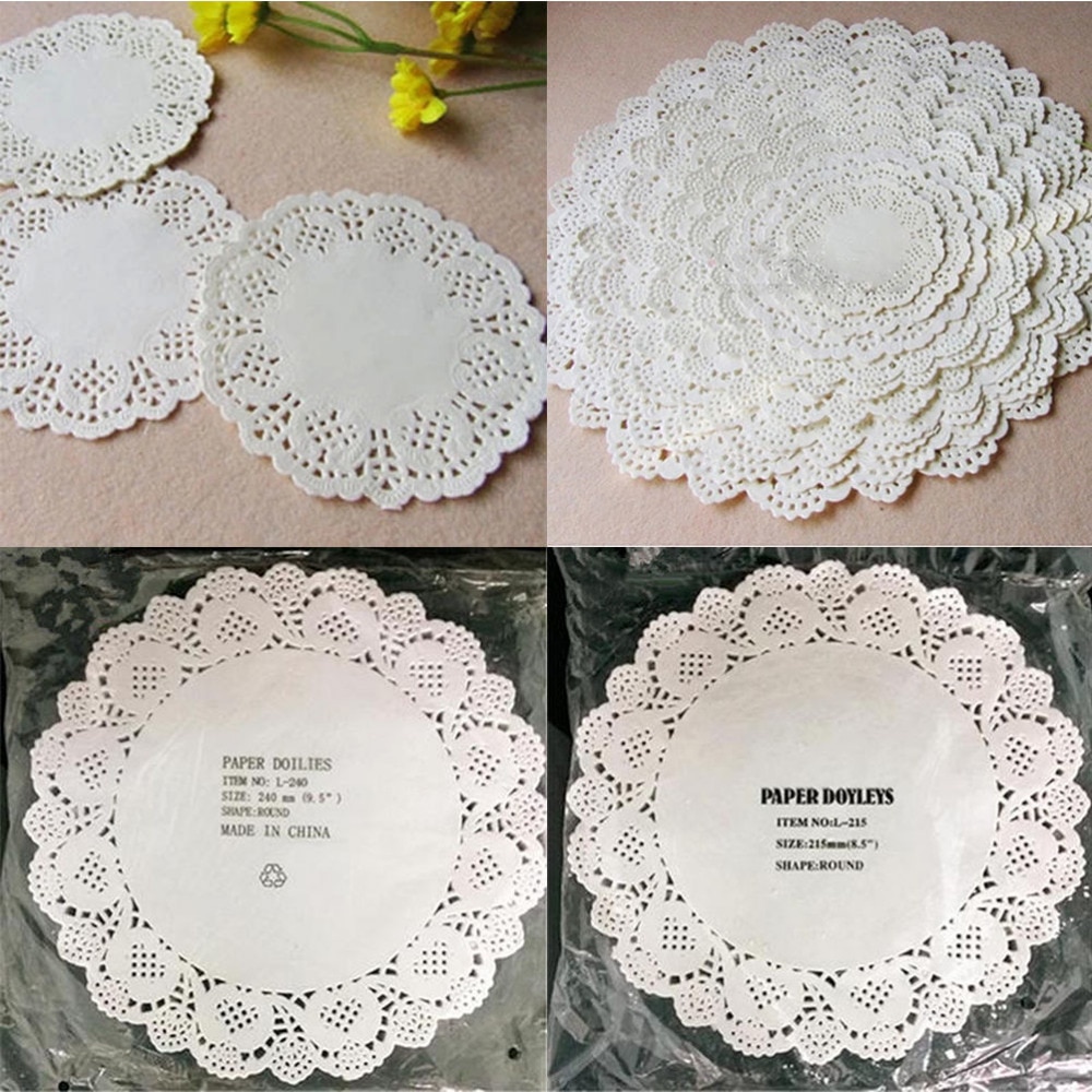 100 stk 11.4-26.7cm søde runde blonderpapir doilies håndværk kage placemat bryllupsfødselsdag prom fest diy dekoration