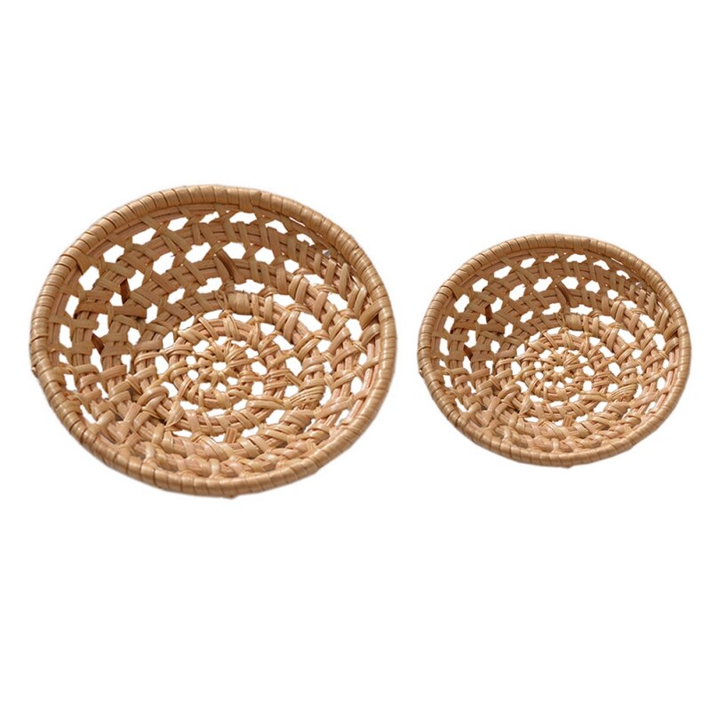 Rattan Lagerung Tray Runde Korb Hand-Woven Tablett Weidenkorb Brot Obst Lebensmittel Frühstück Display