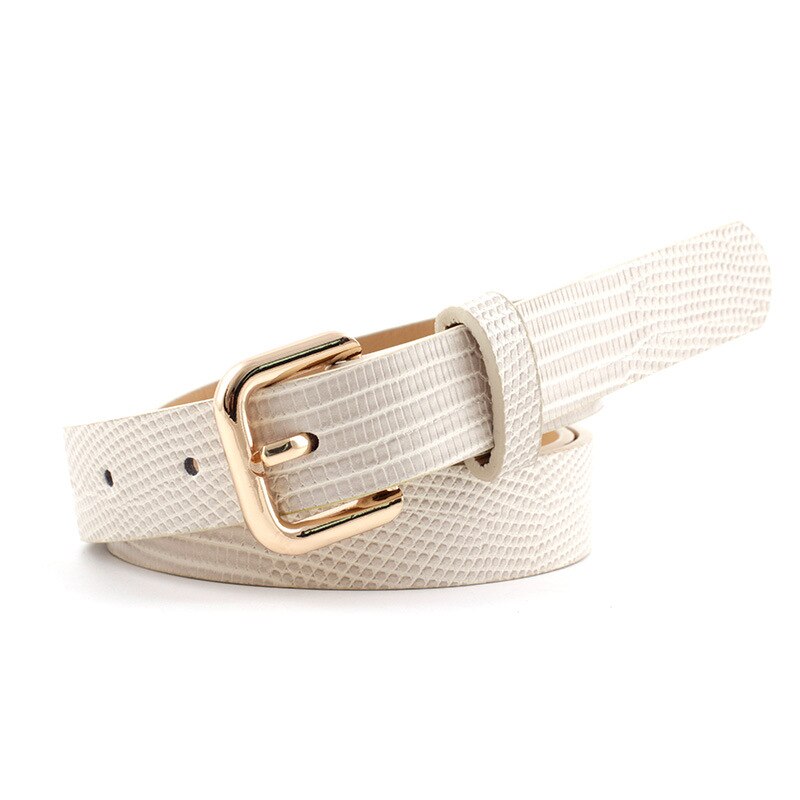 Imprimir lagarto cinturones de cuero para mujer oro Pin cuadrado de hebilla de cinturón de cintura vestido de mujer Jeans Correa Decoración: white