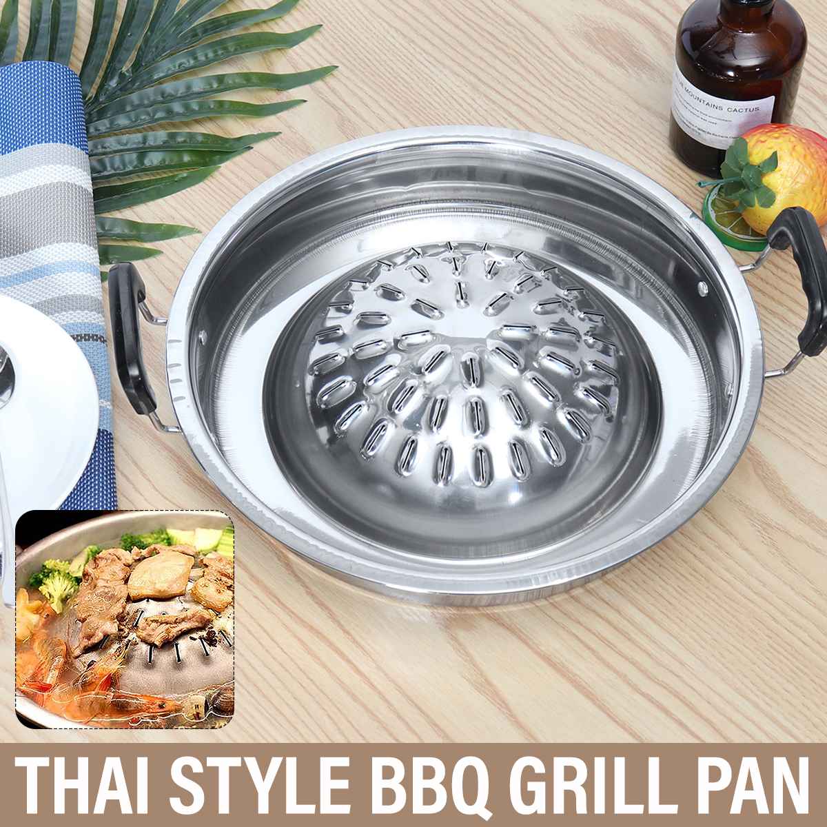 Thailändsk stil bbq grillpanna aluminium grill topper spishällplatta grillpanna korg ångkokare coware kök coing verktyg 36cm