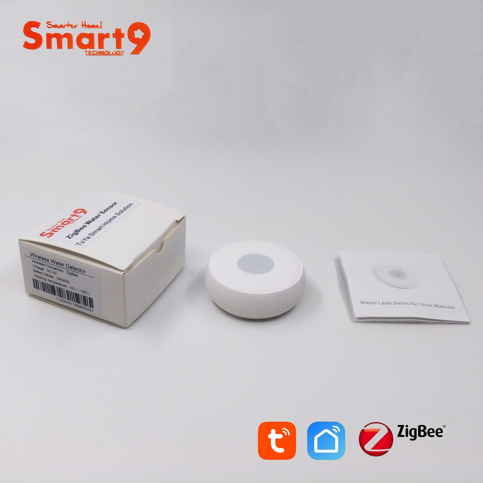 Sensor de agua Smart9 ZigBee que funciona con TuYa ZigBee Hub, alimentado por batería de tamaño Mini con de forma redonda, alimentado por TuYa