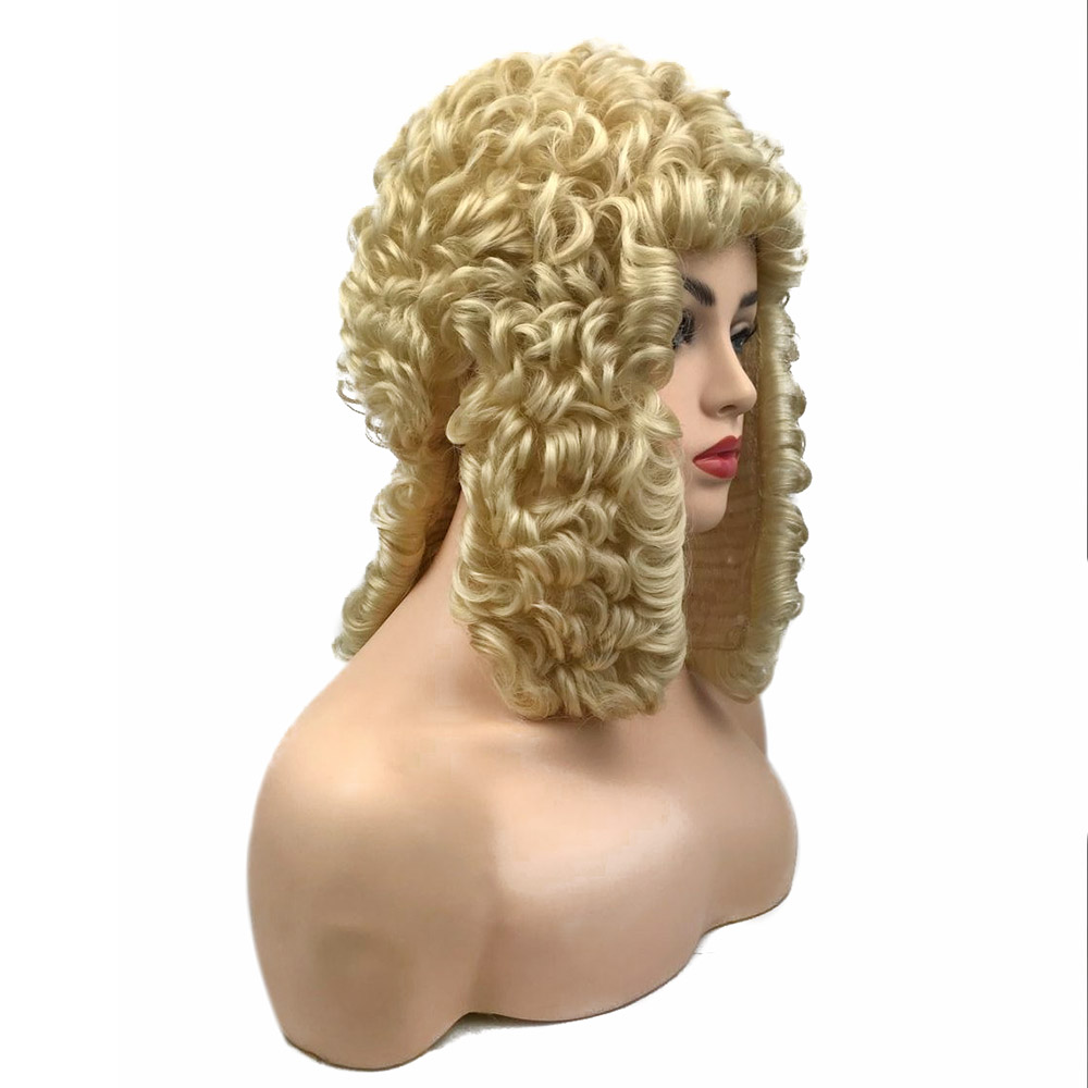 18th Peruke peluca barroca dorada Judge disfraz renacentista largo pelo rizado Vintage adulto Nobleman Halloween Accesorios