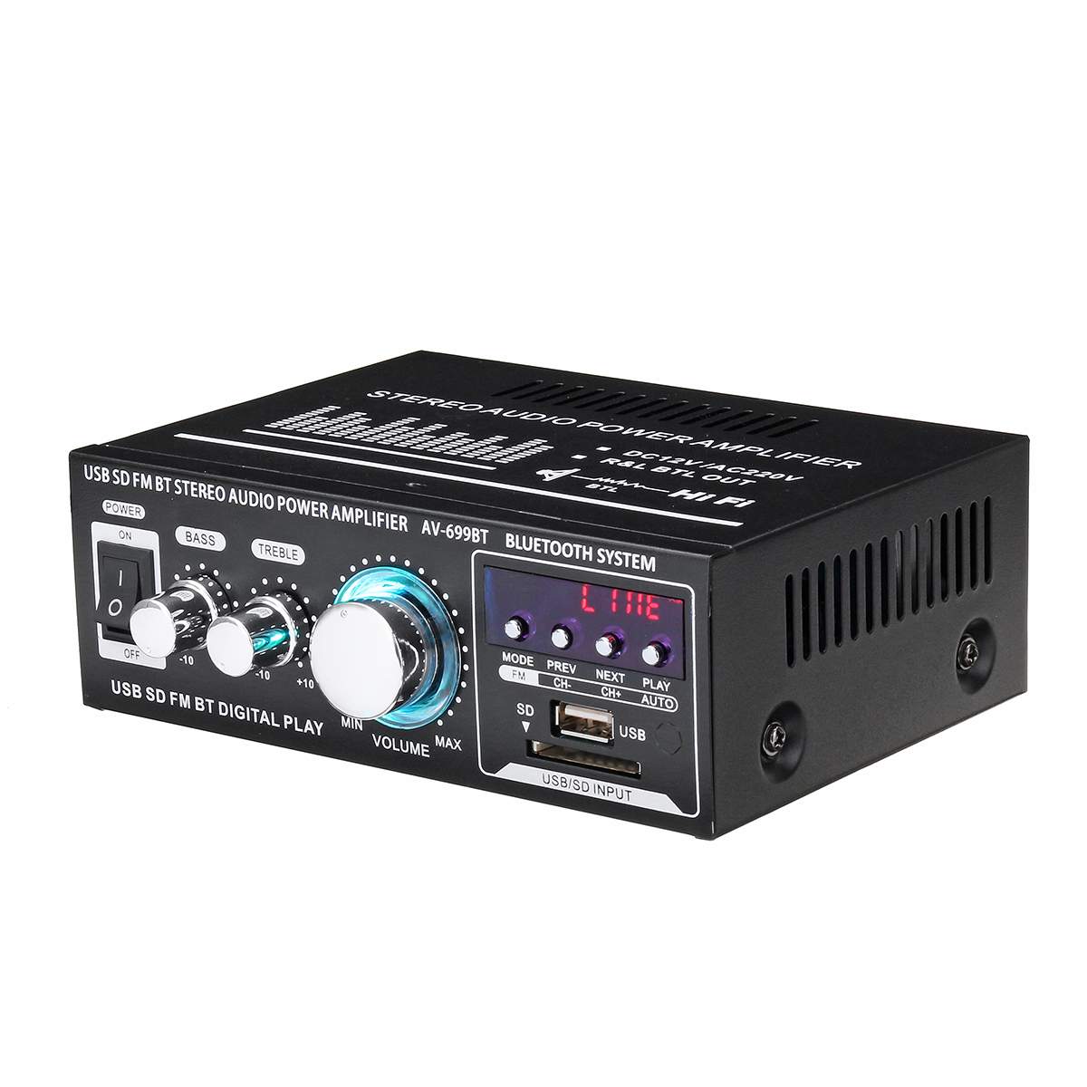 12V/220V 400W 2 CH bluetooth Car HiFi Stereo Amplifier USB SD FM Radio Power Stereo Car Amplifier Audio Home Amplifier