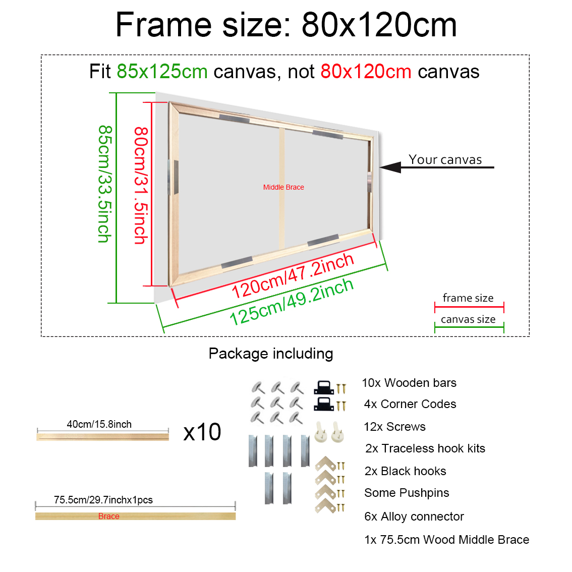 35x55 40x60 cm Natuurlijke Houten Fotolijst Voor Muur Canvas Frame Diamant Schilderij Frame Foto poster Muur Frame Home Decor: WHITE