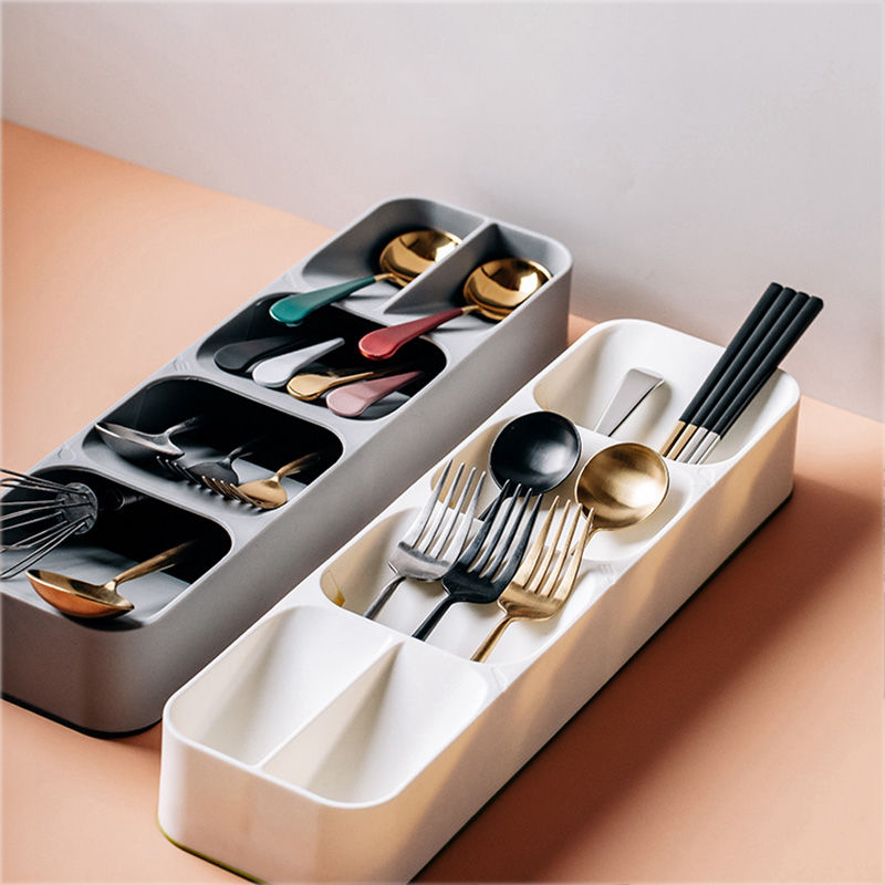 Caja de almacenamiento de vajilla, bandeja de almacenamiento de cucharas, soporte para cuchillos, tenedor, bandeja de cubiertos de plástico, estante de almacenamiento de cocina, 2 uds.