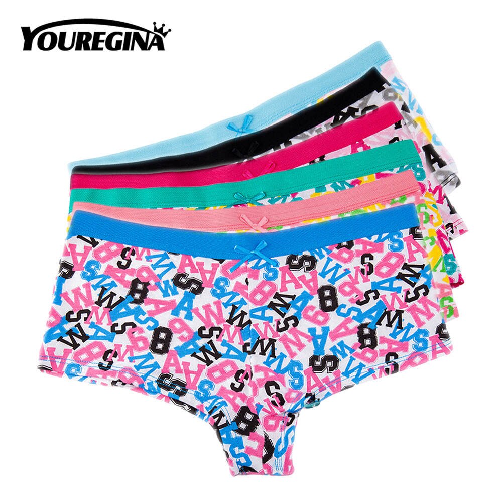 Youregina kvinner sexy boksere kvinne undertøy bomull bokstavtrykk truse dame truser undertøy boyshorts truse 6 stk/lot ml xl: Y6868 / L