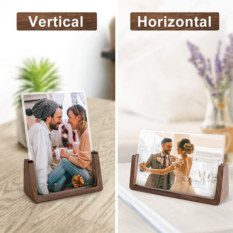 4X6 Wood Photo Picture Frame 2 Pack - Rustic Wooden Picture Frame with Walnut Wood Base For Tabletop Or Desktop Display