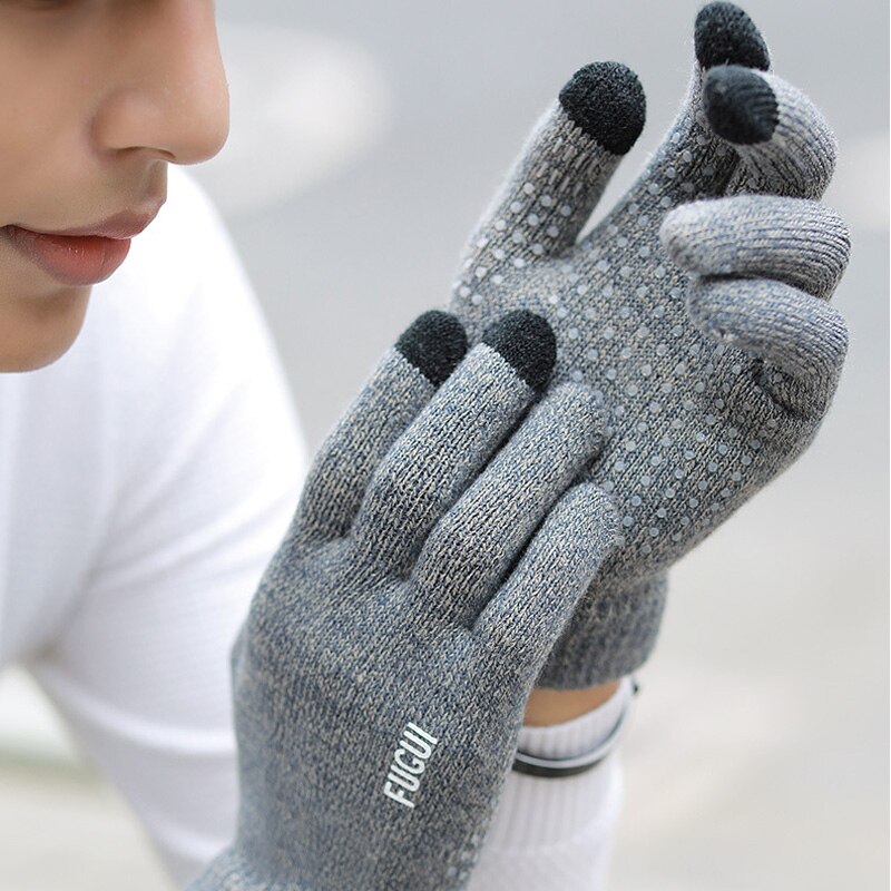 Vinter utomhus sport löparhandske varm pekskärm gym fitness full finger handskar för män kvinnor stickade magiska handskar