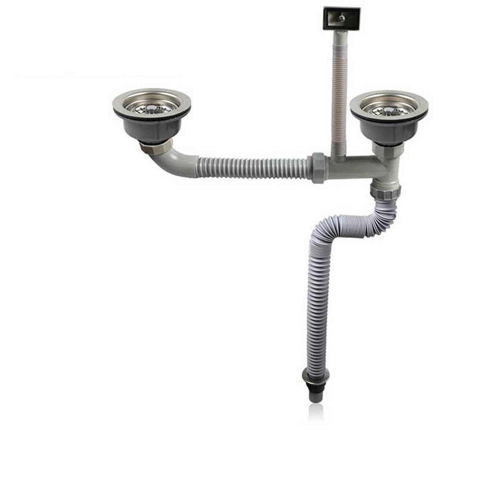 Talea rvs Dubbele spoelbak Afvoer Kit drainpipe met zeef afdruiprek Achter positie met overloop Keuken Armaturen Z7041