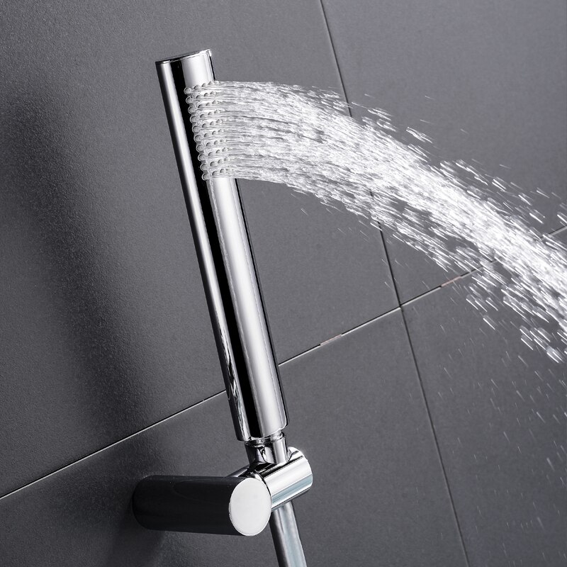 Bathroom Chrome Round Handheld Shower Head with Brass Bracket Holder and PVC Hose Shower Set