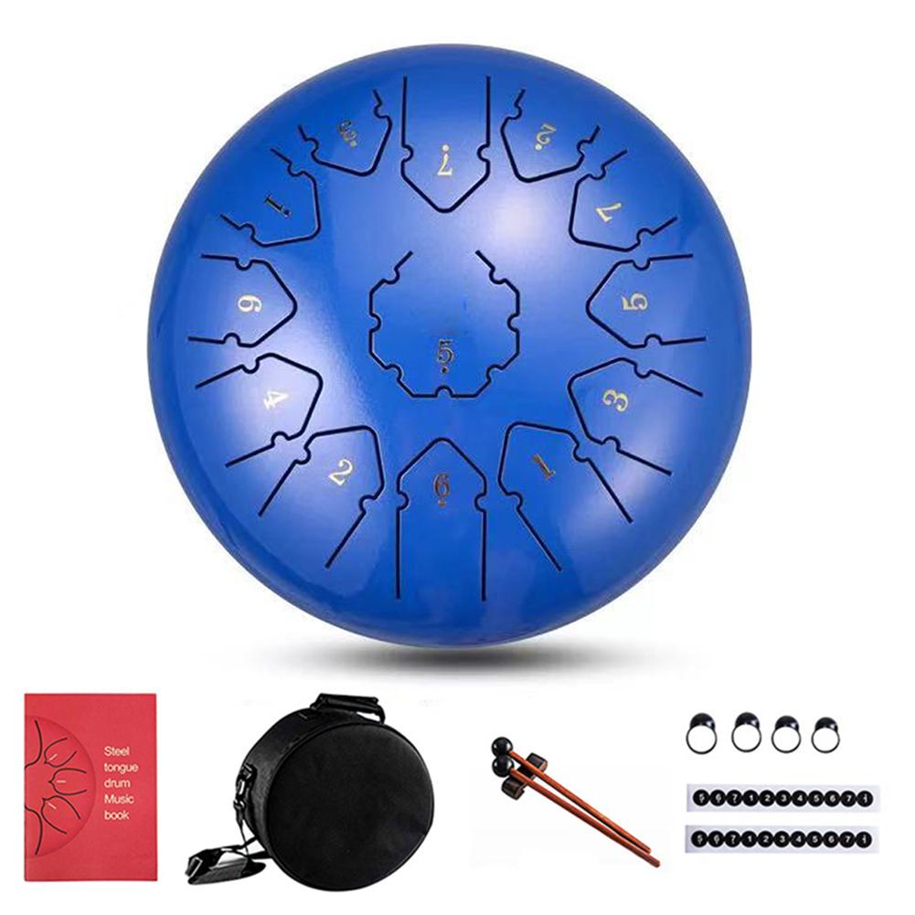 12 Inch 13 Note Steel Tongue Drums Percussion Music Instruments Hand Tank Drum With A Carry Bag Drumsticks Handpan: Deep Blue
