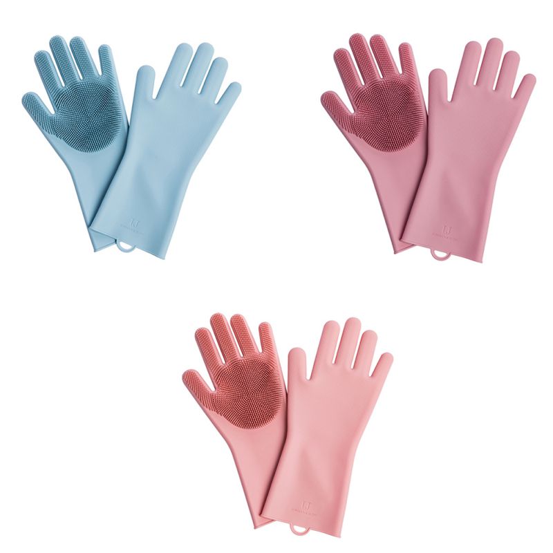 1 pair magic silicone dishwashing brush dish sponge sponge scrubbing gloves kitchen cleaning