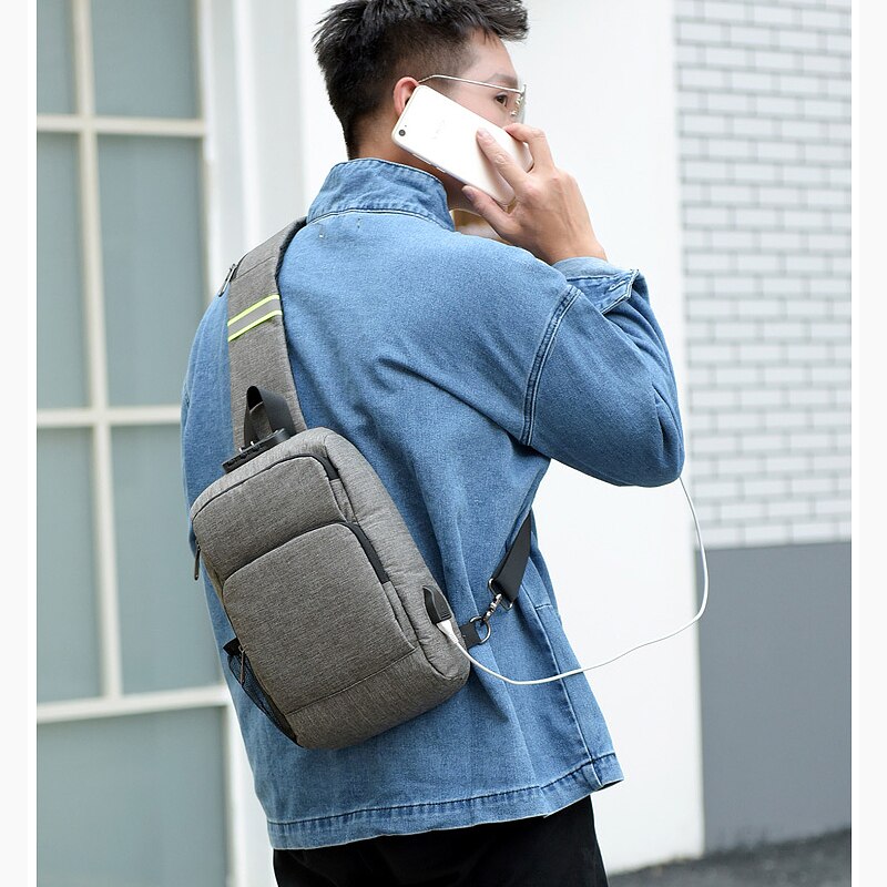 Grote Capaciteit USB Opladen Borst Pakken Mannen Toevallige Schoudertas Crossbody Tas Borst Zak Antihechtende Reizen Messenger Bag Mannelijke Sling Bag