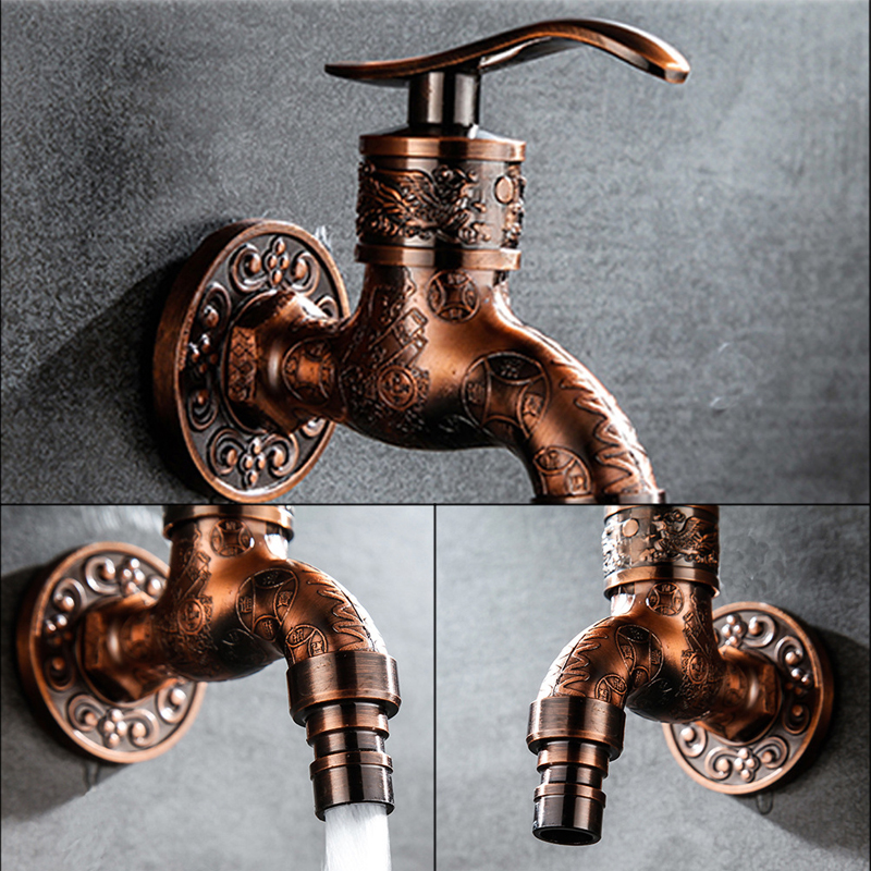 Antique Garden Faucet Wall Mount Zinc Alloy Bibcock Outdoor Mop Sink Decorative Tap Washing Machine Adapter Gold Faucets Grifos