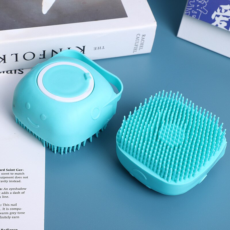Cepillos de silicona para perros y gatos, cepillo de lavado para baño, masaje suave, limpieza del pelo, ducha: Blue